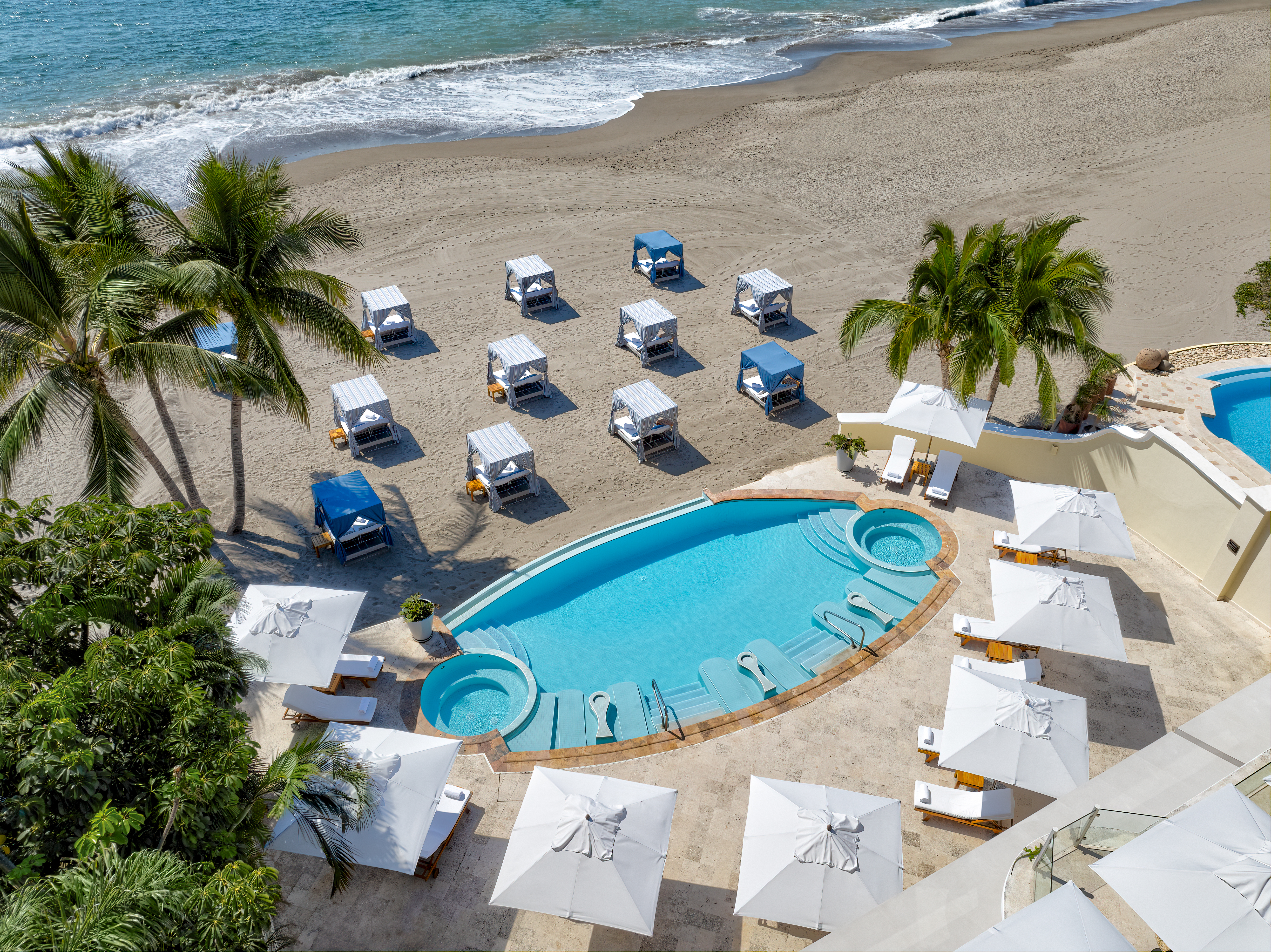 Aerial view of Tau Beach Club on Banderas Bay