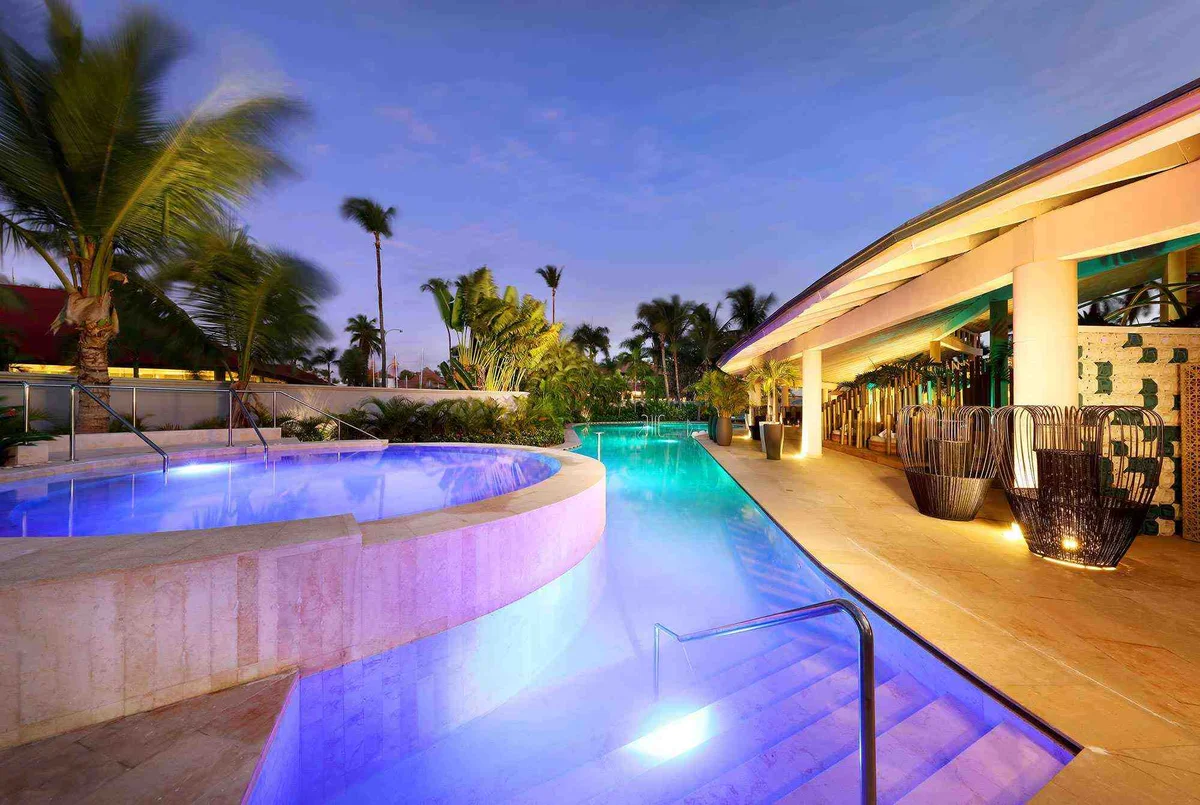 Zentropia Spa exterior showing the wellness center building, gardens, and outdoor relaxation area