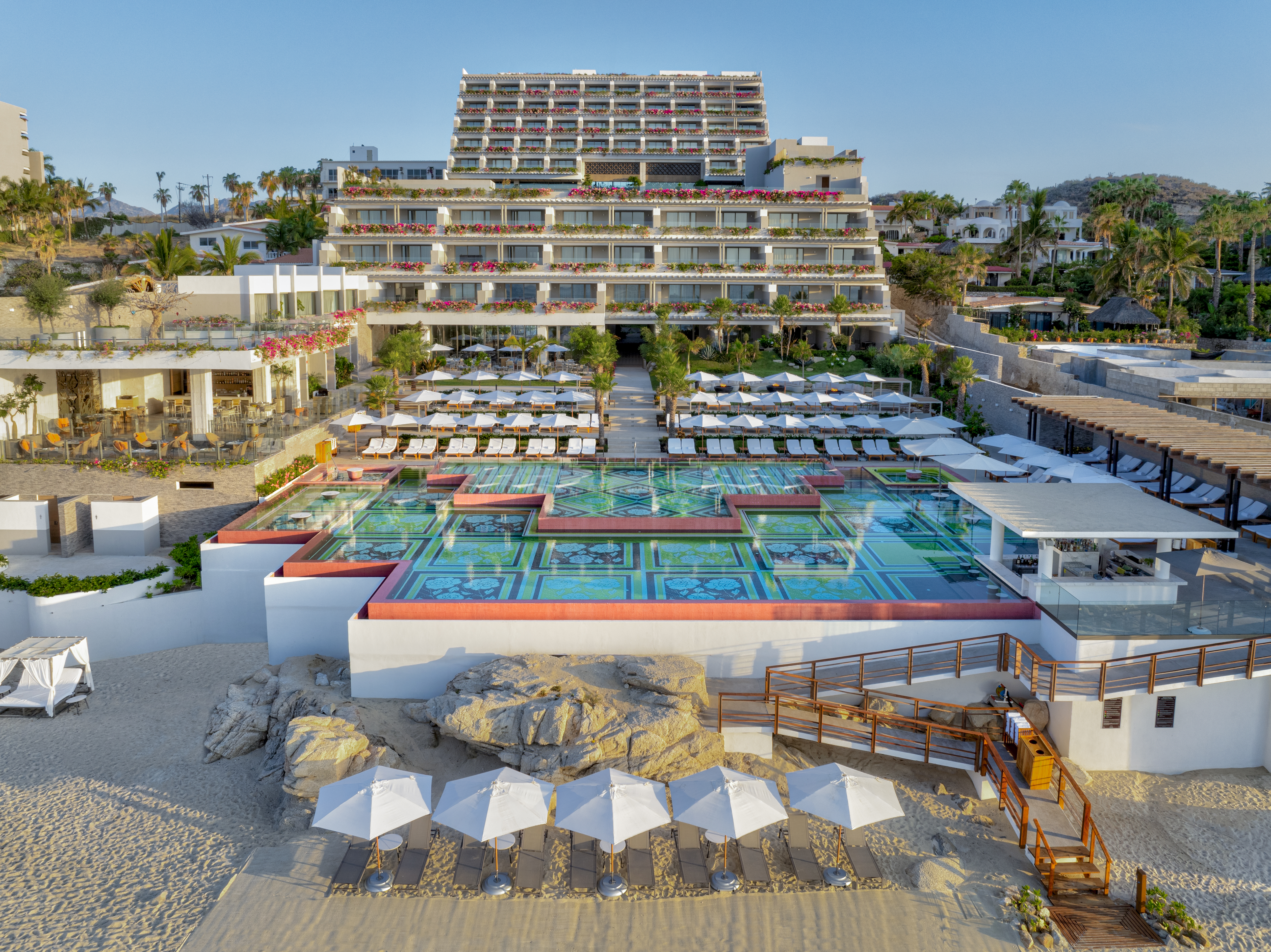 Sunset view of Grand Velas Boutique Los Cabos along the Tourist Corridor