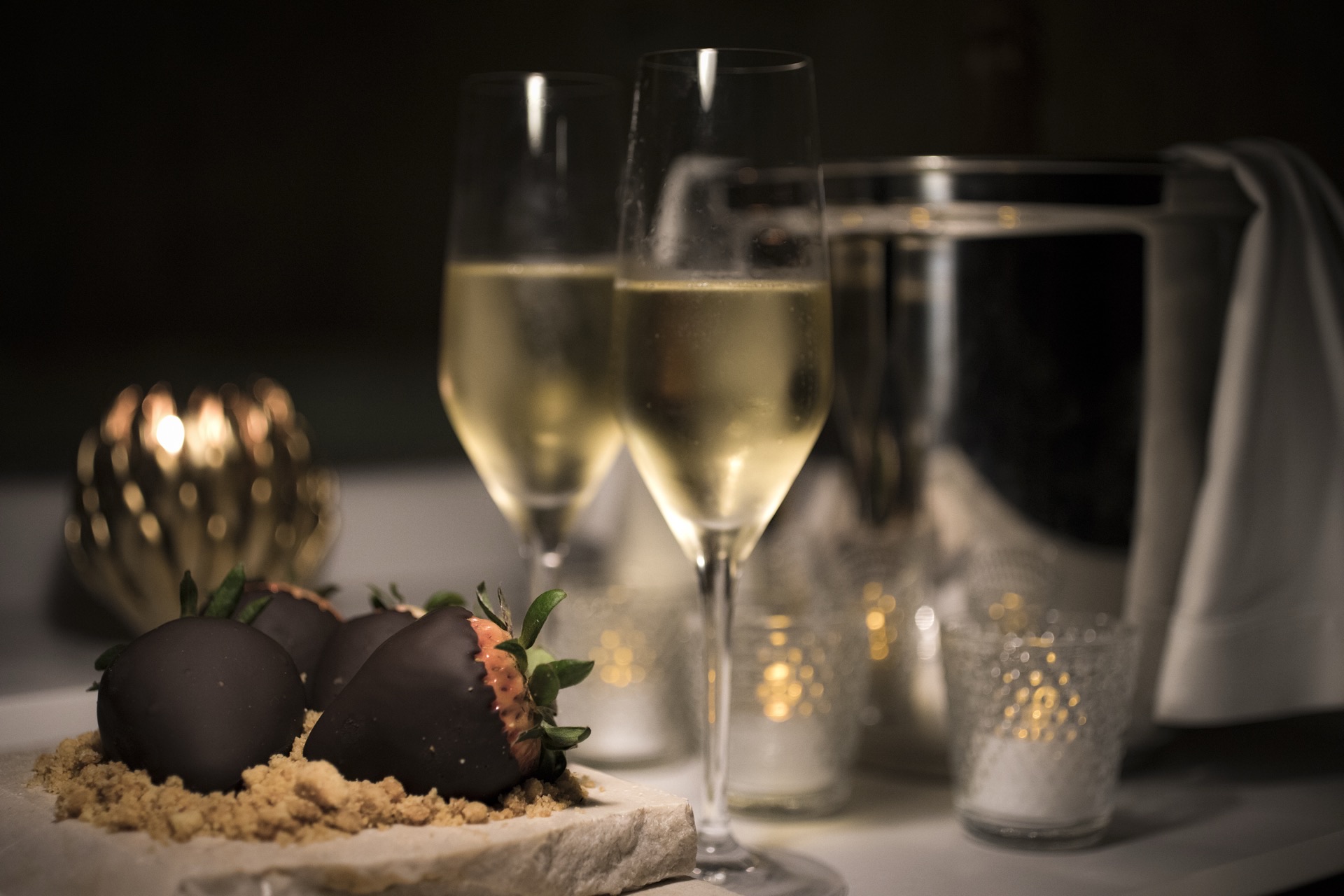 Chocolate-covered strawberries and champagne welcome amenity