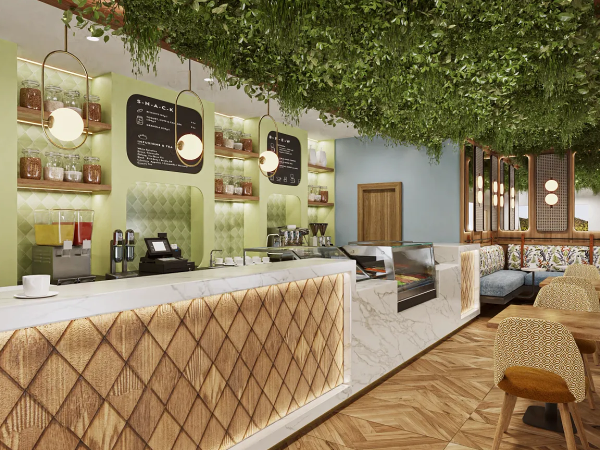 Coco Cafe offering specialty coffees, fresh-baked croissants, and pastries in a charming morning setting