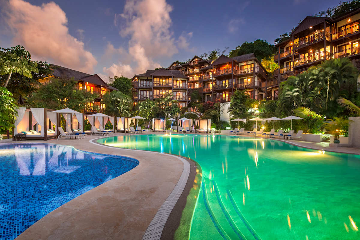 Zoetry Marigot Bay resort exterior with contemporary Caribbean architecture and tropical landscaping